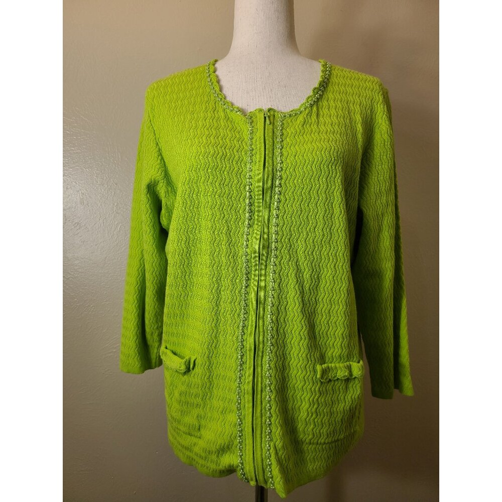 Erin Picone Womens Medium Sleeves Sweater Top Zipper Green Size 1X A217